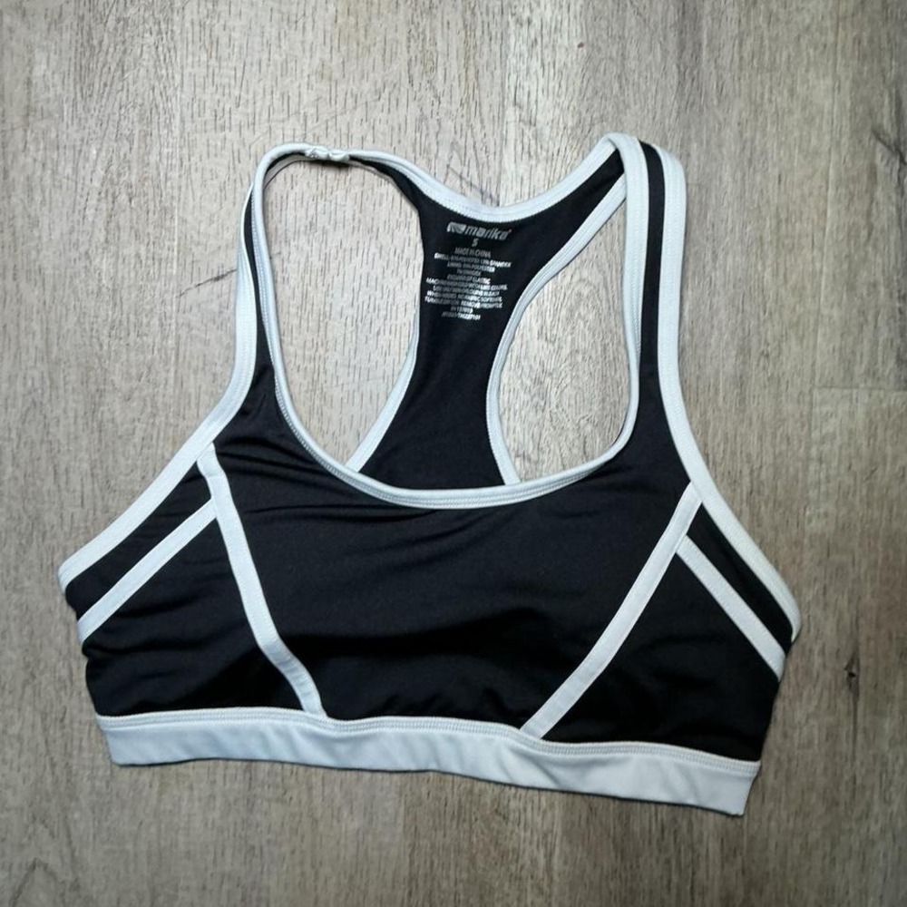 Marika Racerback Sports Bra Size S Black White Stripe NWT Polyester Spandex Gym